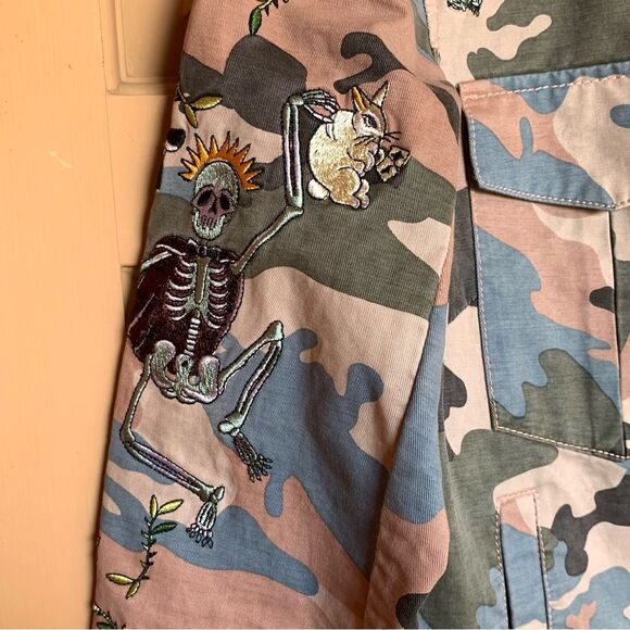 ZADIG & VOLTAIRE Kavy Camou Brode Jacket Green Camo Skull Embroidery Bomber Wool - Picture 5 of 16